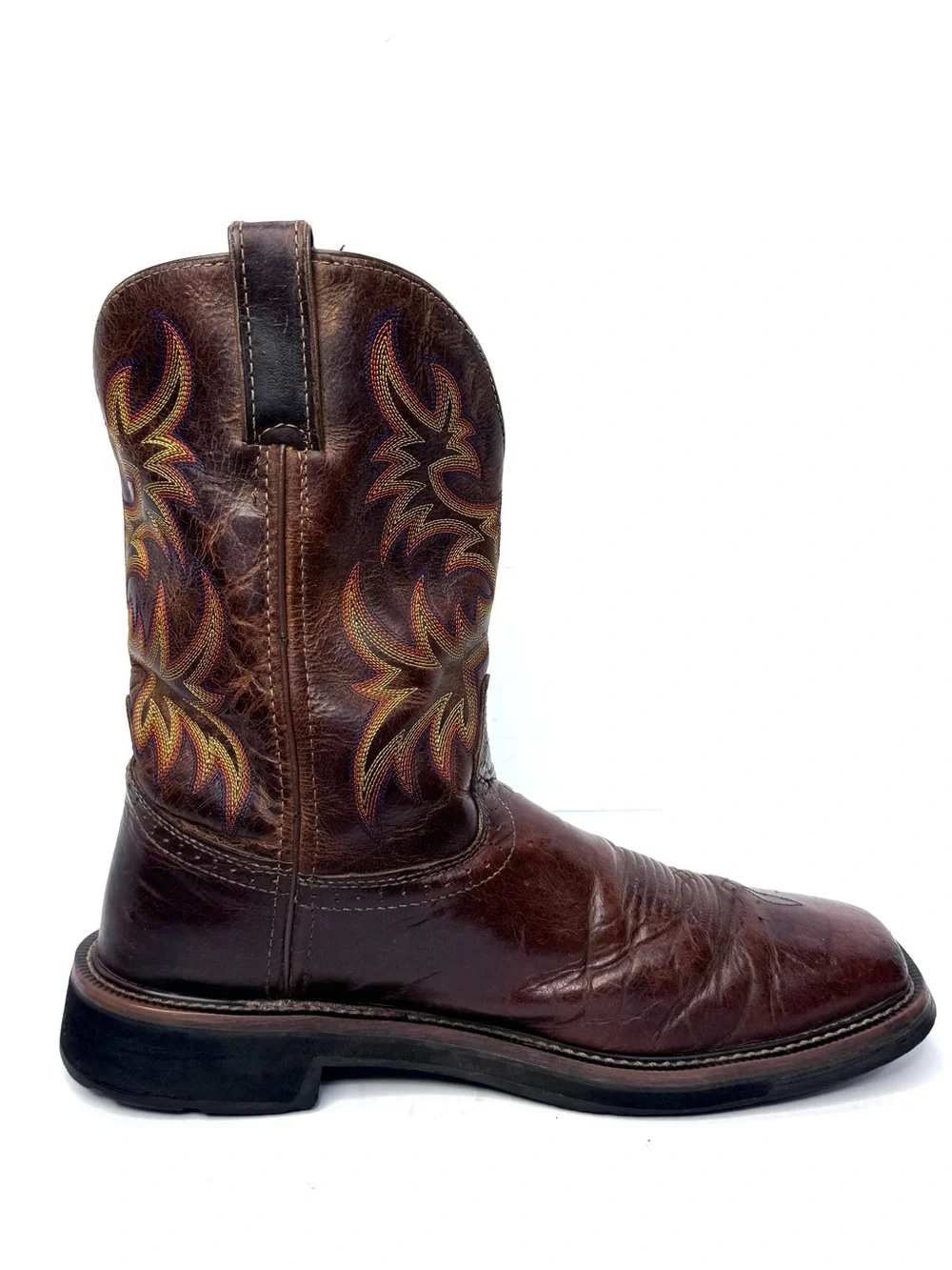 Justin WK4681 Driller Work Boots Mens 11D Brown Square Toe Soft Toe Pull On